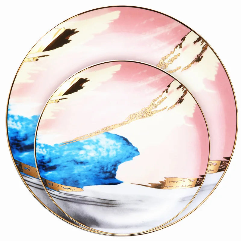 colorful cloud ceramic dinnerware set with gold inlay, view 10 - MRSLM