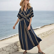 v-neck pleated maxi dress, view 5 - MRSLM