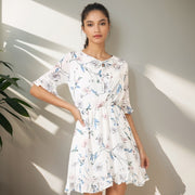 floral chiffon bell sleeve dress - MRSLM