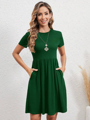 elastic waist short sleeve dress, view 9 - MRSLM
