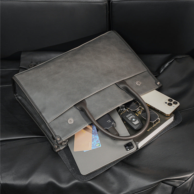 pu leather briefcase shoulder bag, view 4 - MRSLM
