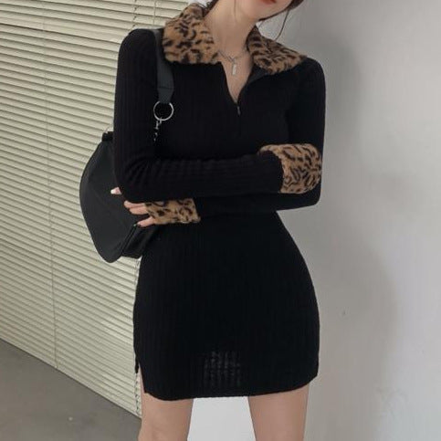leopard print padded mini dress, view 6 - MRSLM