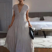 round neck pleated dress light gray, view 3 - MRSLM