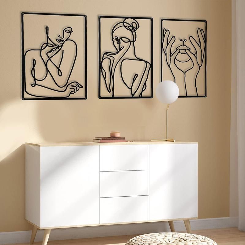 minimalist abstract woman metal wall art set, view 4 - MRSLM