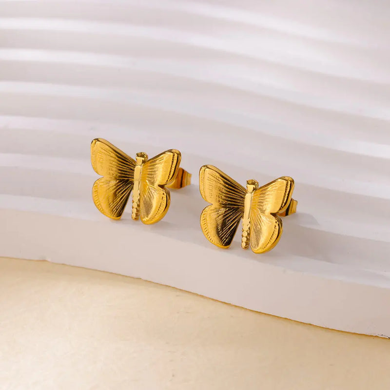 gold butterfly stud earrings, view 5 - MRSLM