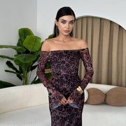 Leopard print off-shoulder bell sleeve dress, view 3 - MRSLM