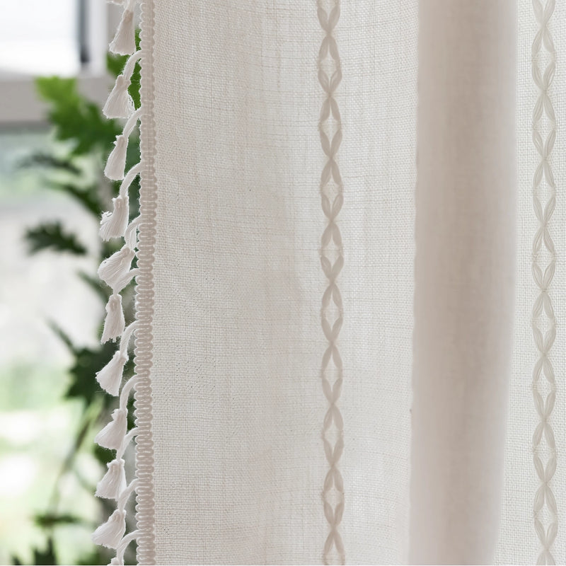 bohemian tassel shower curtain, view 11 - MRSLM