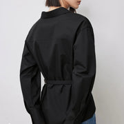 twisted tie waist long sleeve blouse, view 5 - MRSLM