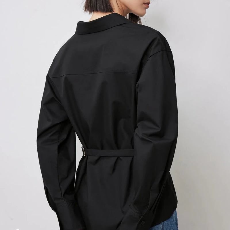 twisted tie waist long sleeve blouse, view 5 - MRSLM