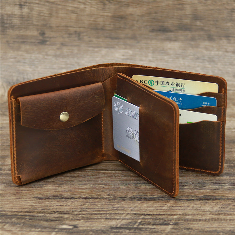 Men's crazy horse leather trifold wallet, view 7 - MRSLM