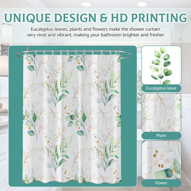 leaf pattern waterproof shower curtain, view 3 - MRSLM