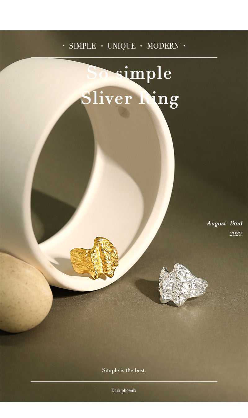 s925 silver concave texture open ring, view 6 - MRSLM