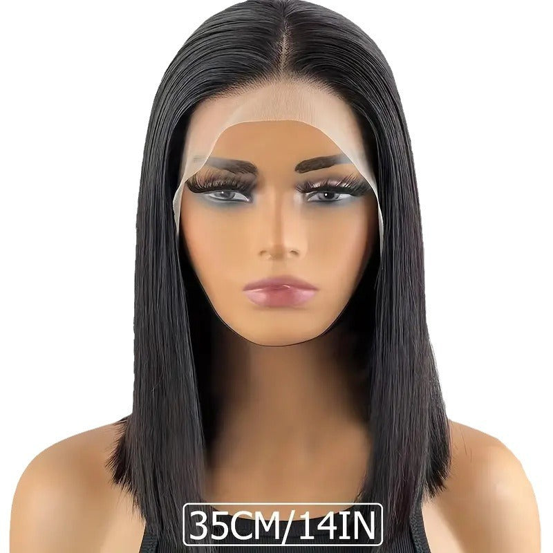 Short Bob Lace Front Wig, Black Straight Full-Head Wig
