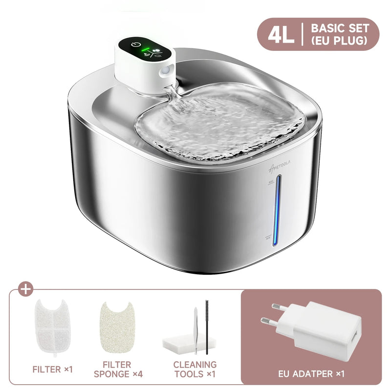 wireless stainless steel pet water fountain, view 2 - MRSLM