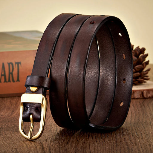 women's 1.8CM thin leather belt copper buckle, view 2 - MRSLM
