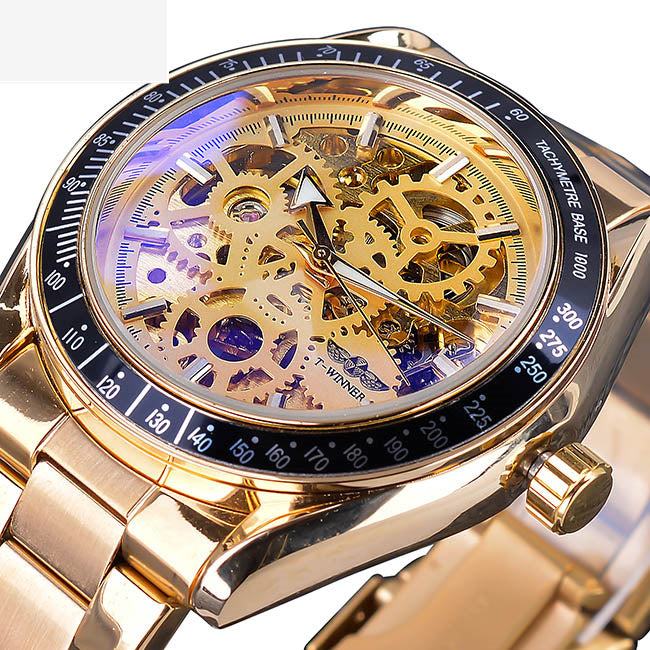 men's steel band skeleton mechanical watch, view 5 - MRSLM
