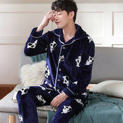 Men's flannel lounge robe cardigan set, view 21 - MRSLM