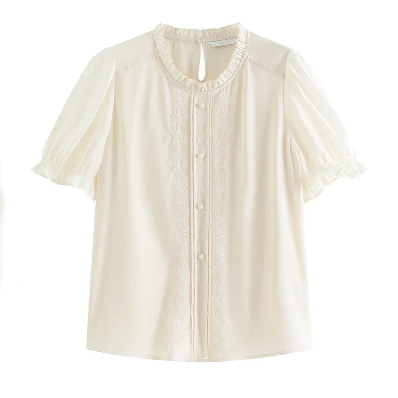 embroidered round neck shirt, view 6 - MRSLM