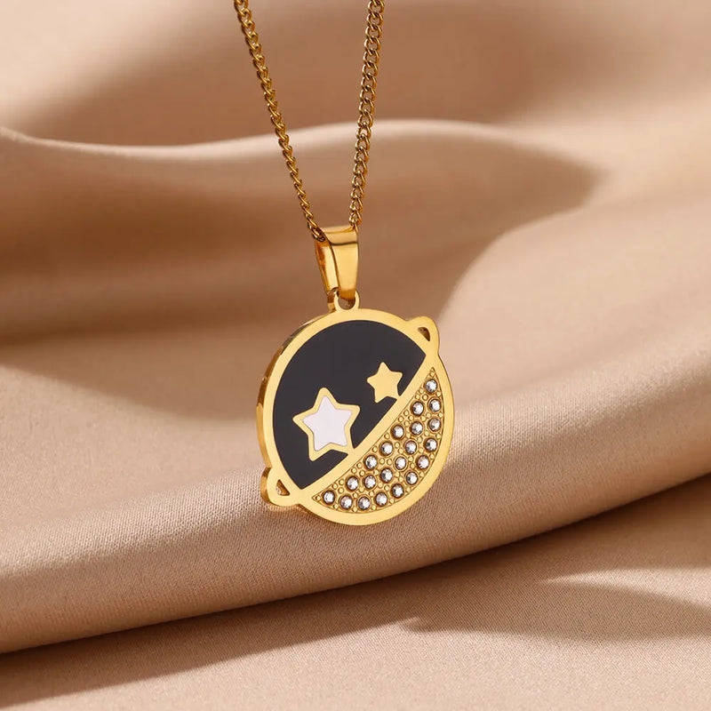 gold celestial pendant necklace, view 3 - MRSLM