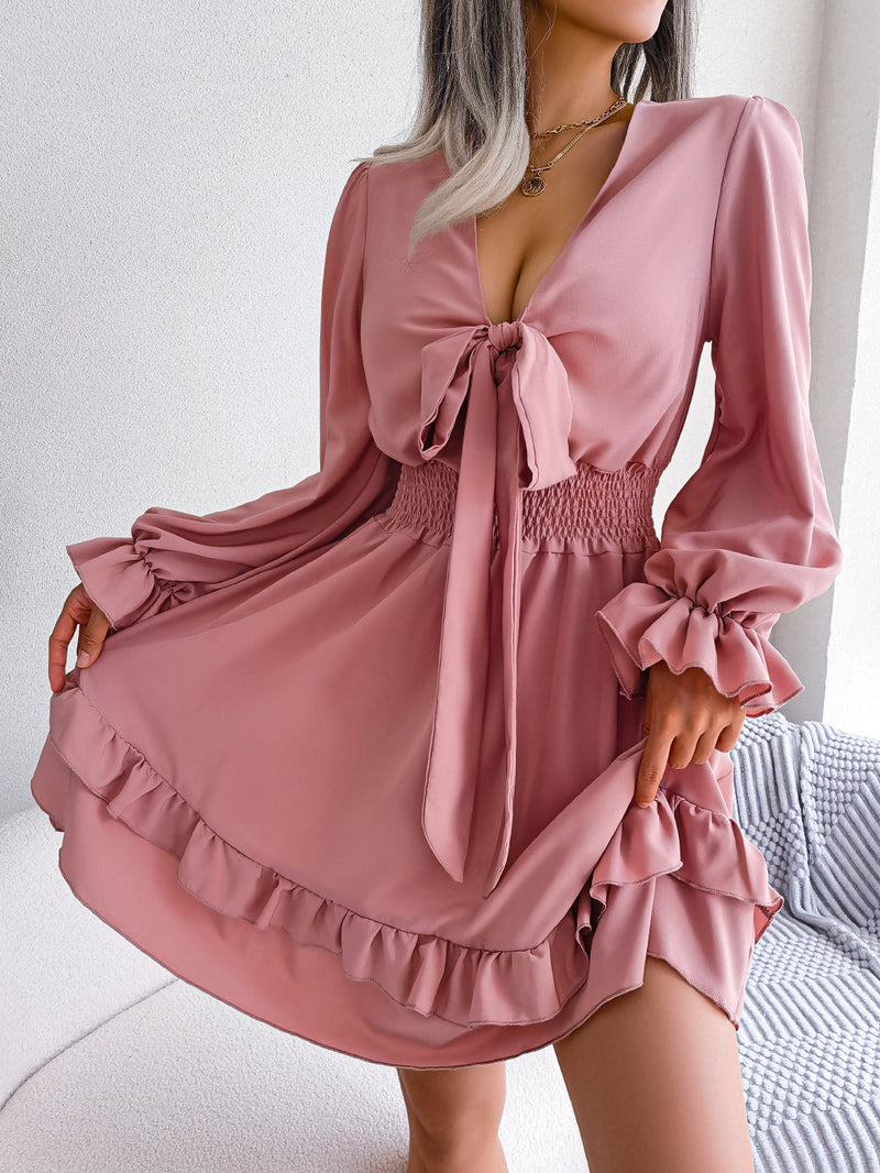 lace-up ruffle chiffon swing dress, view 5 - MRSLM
