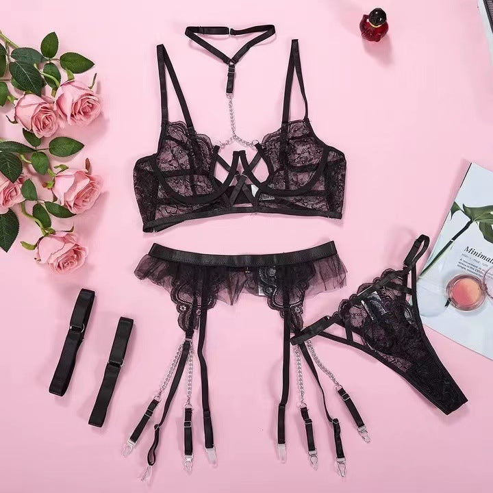 women's lace top, pants and waist chain set, view 5 - MRSLM