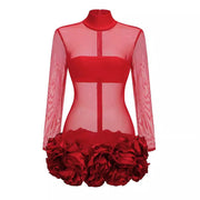 Women's red turtleneck long sleeve dress, view 5 - MRSLM