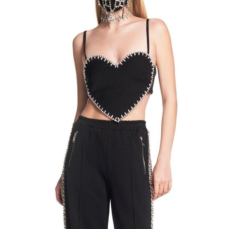 v-neck patchwork diamond zipper tank top, view 4 - MRSLM