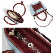 Mini denim and leather crossbody tote, view 5 - MRSLM