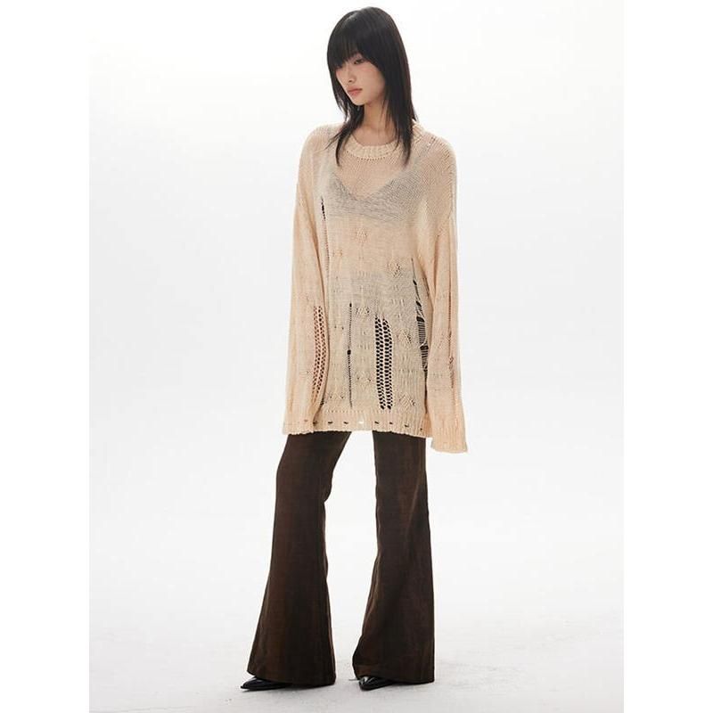 Women's round neck sweater with cut-out design, view 4 - MRSLM