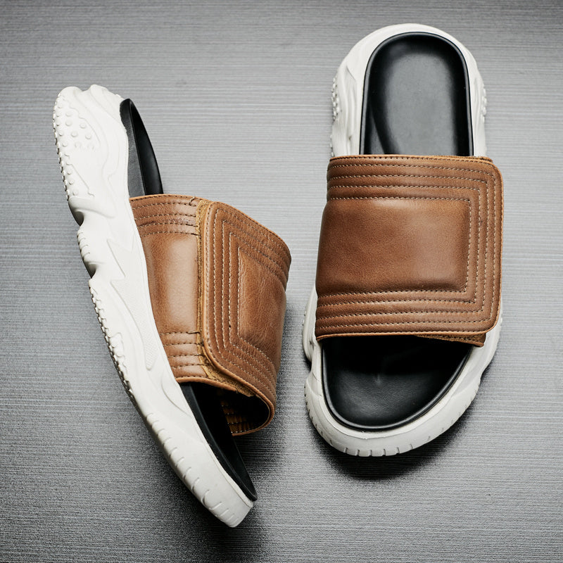 men's leather slide sandals, view 2 - MRSLM