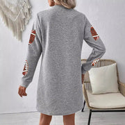 gray ball print pullover dress, view 3 - MRSLM