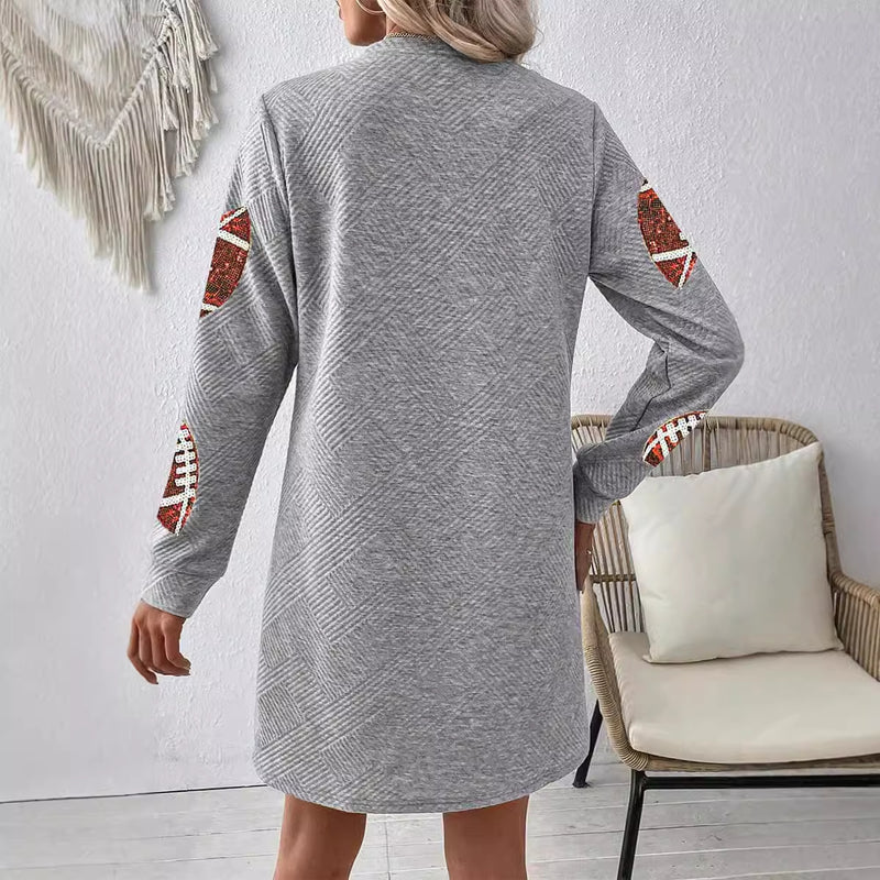 gray ball print pullover dress, view 3 - MRSLM