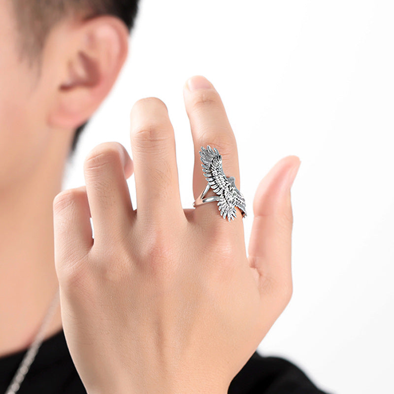 men's silver flying eagle ring, view 5 - MRSLM