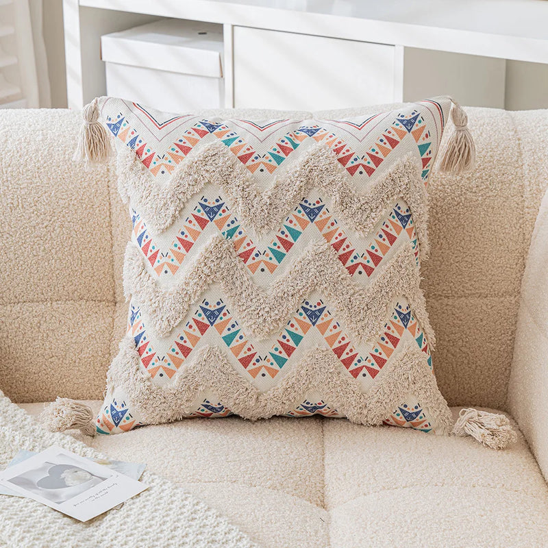 boho geometric tufted cushion cover, view 2 - MRSLM