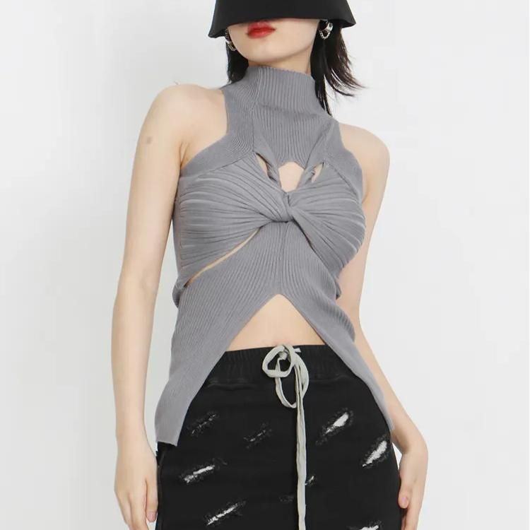 knit hollow-out sleeveless tank top - MRSLM