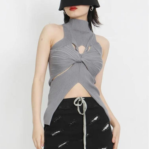 knit hollow-out sleeveless tank top - MRSLM
