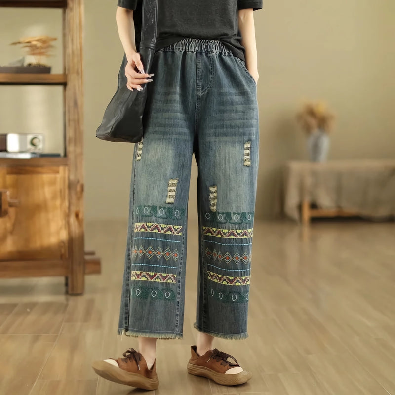 vintage embroidered wide-leg jeans, view 4 - MRSLM