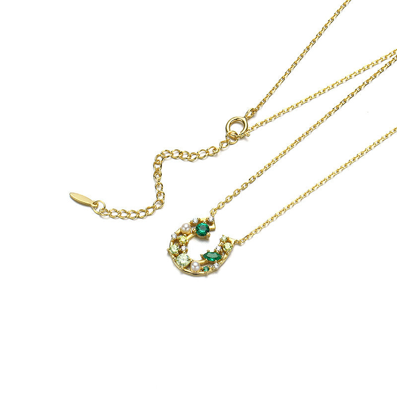 lucky horseshoe zircon necklace, view 5 - MRSLM