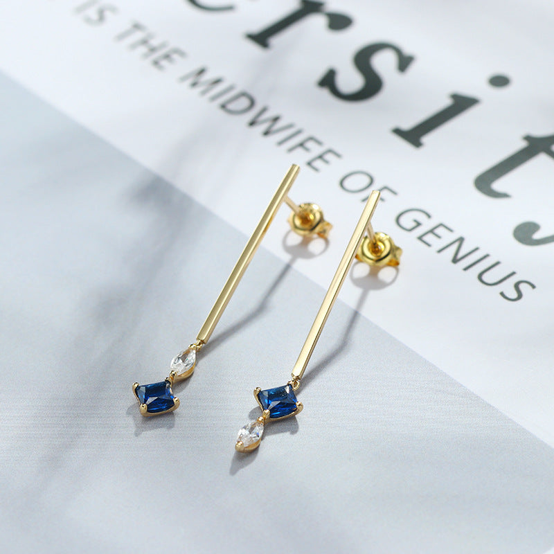 asymmetric blue zircon silver stud earrings, view 4 - MRSLM