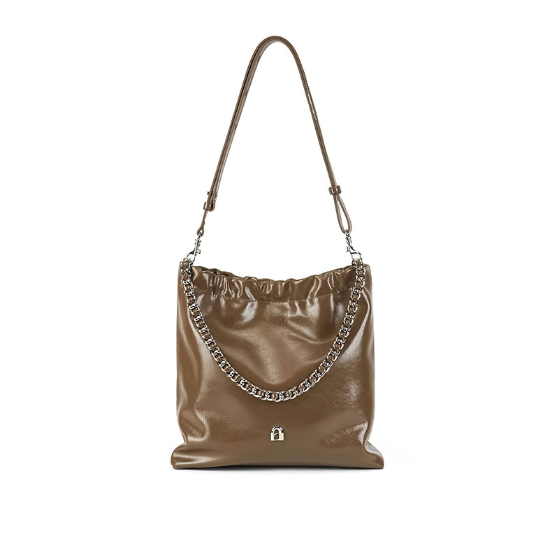 split leather chain tote bag, view 2 - MRSLM