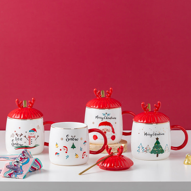 Christmas ceramic mug with lid and spoon, view 4 - MRSLM