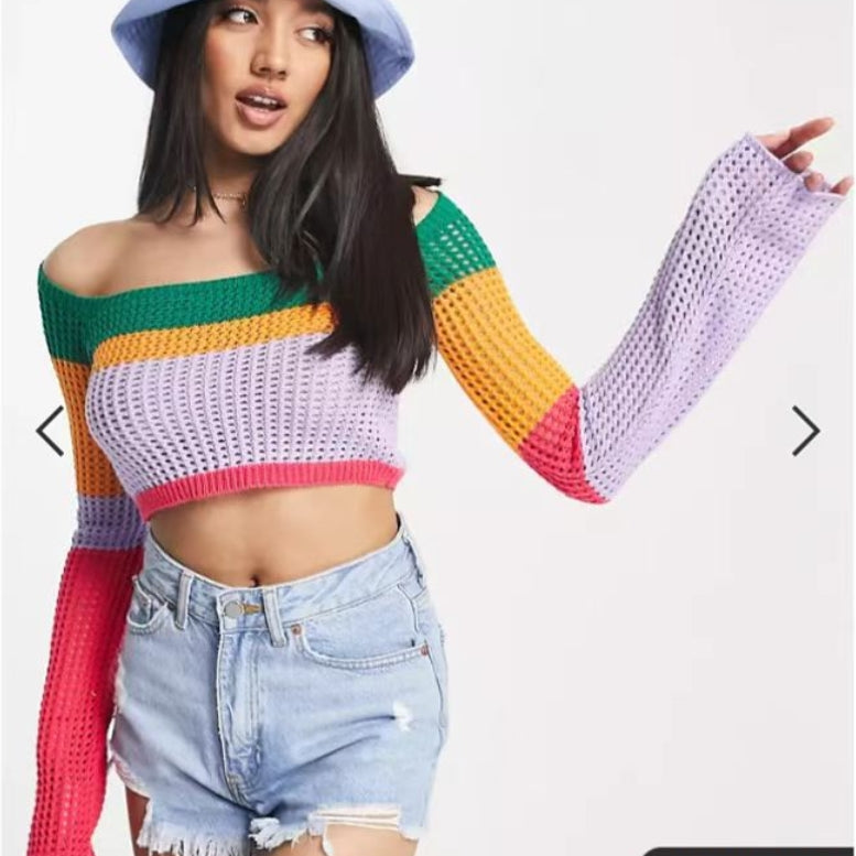 women's openwork knit off shoulder sweater - MRSLM