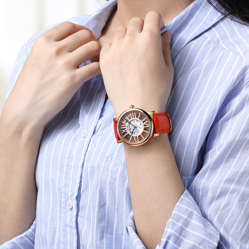 genuine leather hollow quartz watch, view 2 - MRSLM