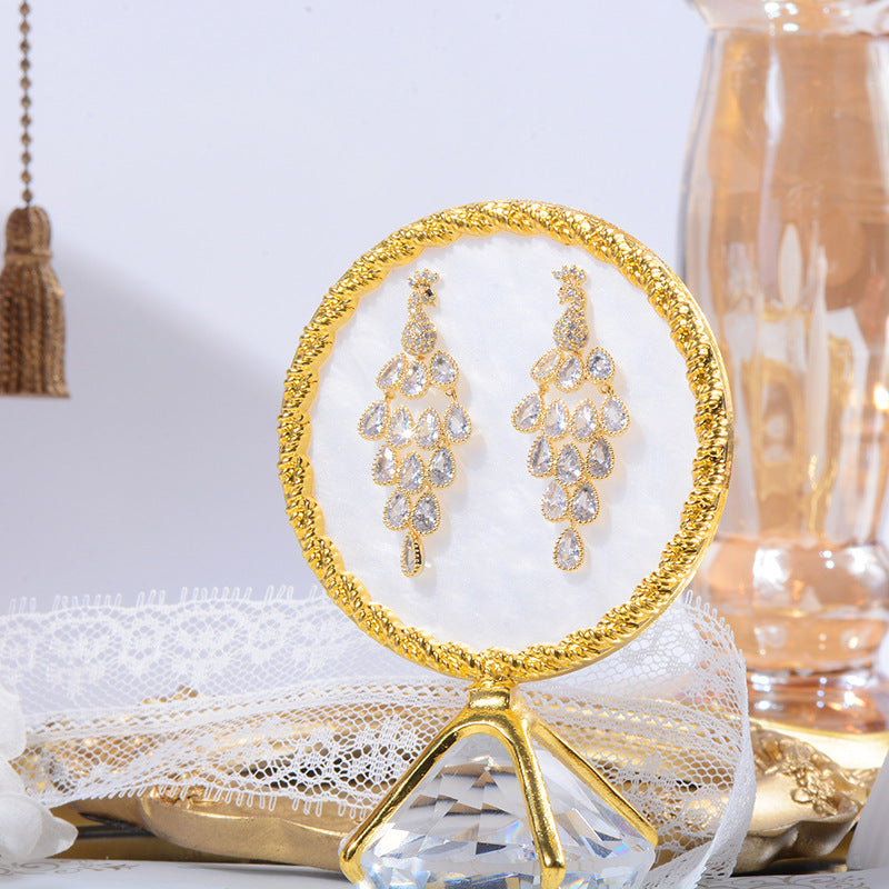 zircon peacock long earrings, view 4 - MRSLM