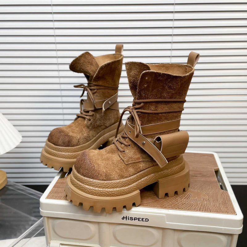 Women's suede platform lace-up combat boots - MRSLM