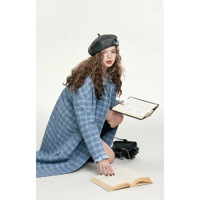 blue plaid women's coat, view 4 - MRSLM
