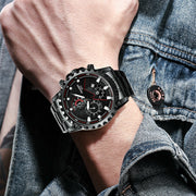 men's black stainless steel luminous quartz watch, view 6 - MRSLM