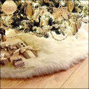 White plush faux fur Christmas tree skirt, view 3 - MRSLM