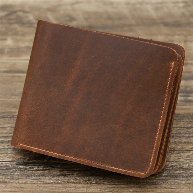 Men's crazy horse leather trifold wallet, view 4 - MRSLM