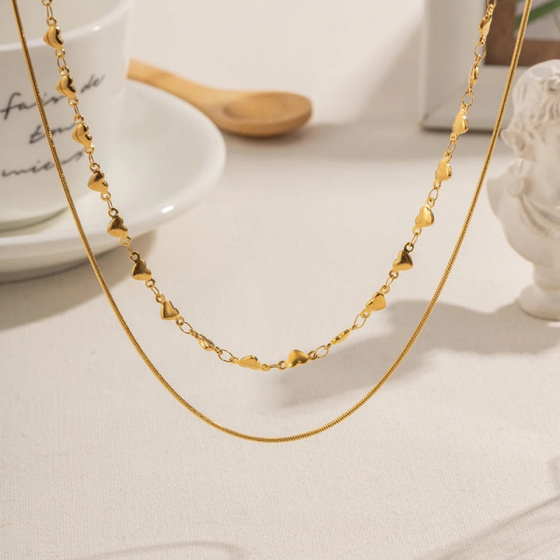 double layer heart necklace, view 3 - MRSLM